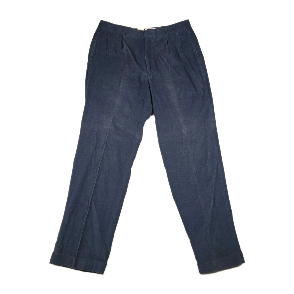 Majer Slacks Men's Vintage Pleated Corduroy Navy‎ Blue Size 36x32 Dress Pants